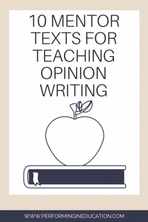 A vertical graphic with a tan and white background with text that says "10 Mentor Texts for Teaching Writing" on it