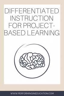 A vertical graphic with a tan and white background with text that says "Differentiated Instruction for Project-based Learning" on it