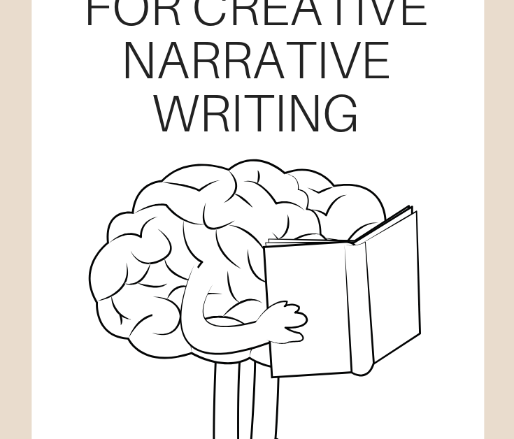 A vertical graphic with a tan and white background with text that says "10 Great Mentor Texts for Creative Narrative Writing" on it