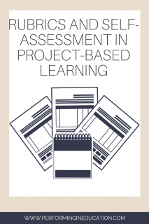 A vertical graphic with a tan and white background with text that says "Rubrics and Self-Assessment in Project-based Learning" on it