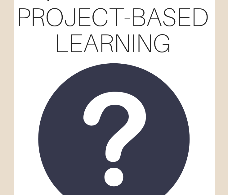 A vertical graphic with a tan and white background with text that says "Driving Questions in Project-based Learning" on it