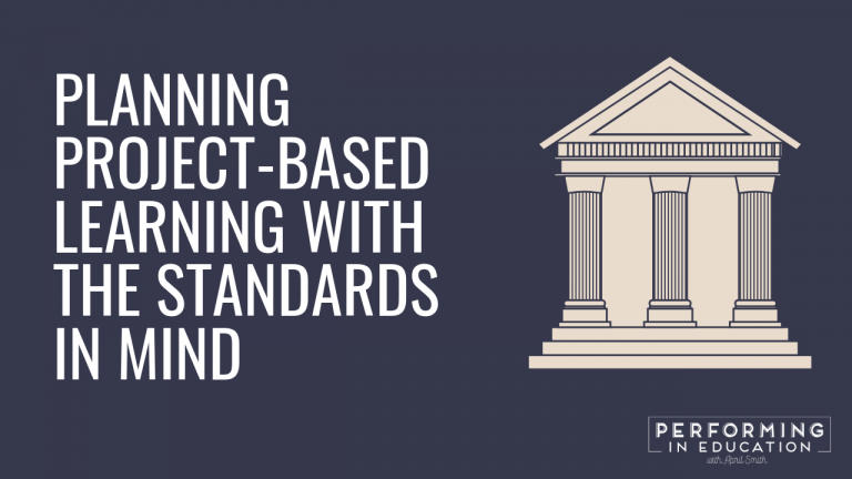 A horizontal graphic with a dark background and white text that says "Planning Project-Based Learning with the Standards in Mind"