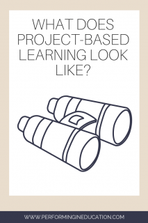 A vertical graphic with a tan and white background with text that says "What Does Project-Based Learning Look Like?" on it