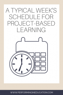 A vertical graphic with a tan and white background with text that says "A Typical Week's Schedule for Project-Based Learning" on it