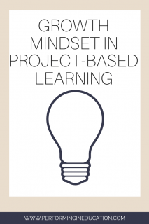 A vertical graphic with a tan and white background with text that says "Growth Mindset in Project-Based Learning" on it