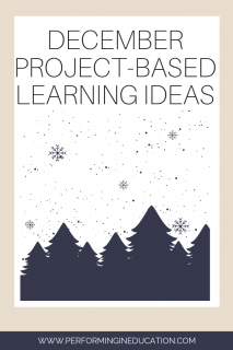 A vertical graphic with a tan and white background with text that says "December Project-Based Learning Ideas" on it