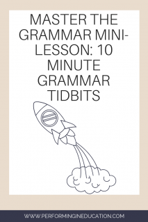 A vertical graphic with a tan and white background with text that says "Master the Grammar Mini-Lesson: 10 Minute Grammar Tidbits" on it