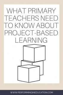 A vertical graphic with a tan and white background with text that says "What Primary Teachers Need to Know About Project-Based Learning" on it