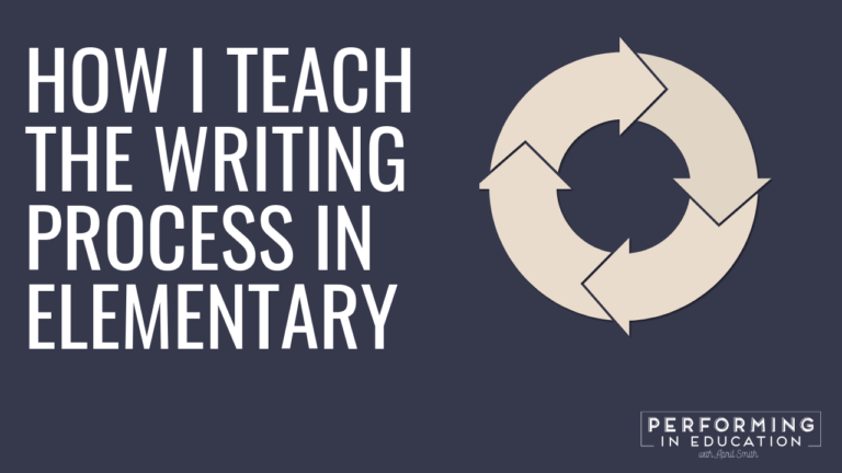 A horizontal graphic with a dark background and white text that says "How I Teach the Writing Process in Elementary"