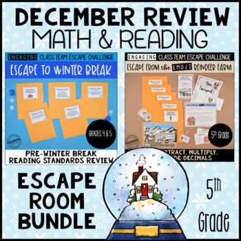 5th Grade Winter Escape Room | Reading and Math Review Game