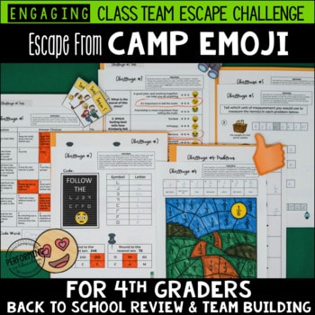 Back to School Escape from Camp Emoji 4th Grade Reading & Math Review