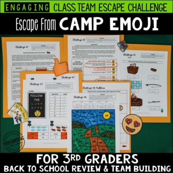 Back to School Escape from Camp Emoji 3rd Grade Reading & Math Review