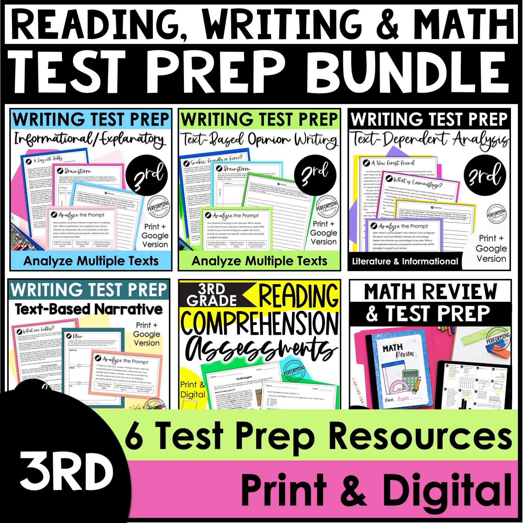 Reading Test Prep, Writing Test Prep, & Math Test Prep | 3rd Grade Bundle –  Performing in Education