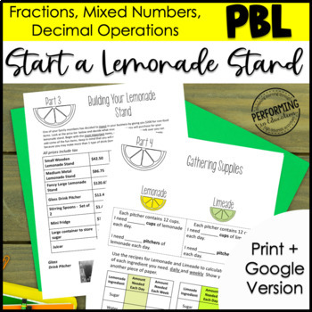 Project Based Learning Math | Fractions, Mixed Numbers, Decimals Lemonade Stand