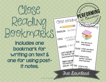 FREE Close Reading Bookmarks – Annotating Text & Post-it Note Strategy