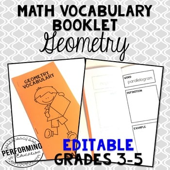Geometry Vocabulary Booklet: EDITABLE Vocabulary Resource for 3rd, 4th, and 5th