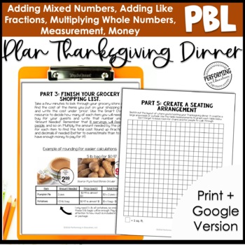 4th Grade Thanksgiving Project Based Learning | November Math Activities
