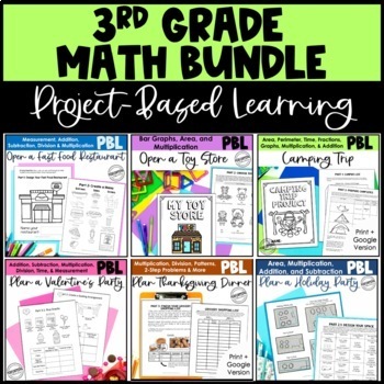Math Project-based Learning for 3rd Grade Bundle: 6 Awesome Projects!