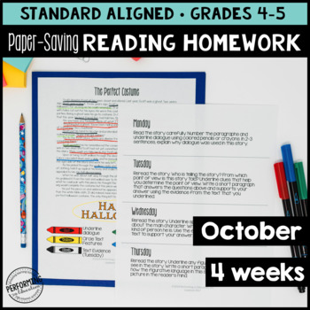 October Reading Homework for 4th & 5th PAPER-SAVING color text-based evidence