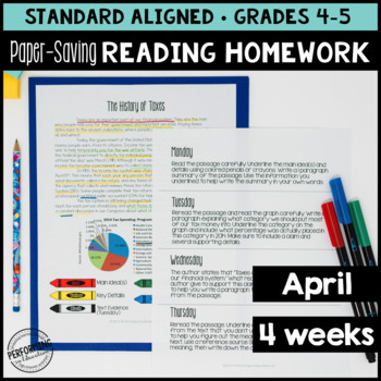April Reading Homework for 4th & 5th Financial Literacy Theme PAPER-SAVING