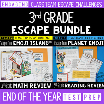End of the Year Escape Room for 3rd Grade Bundle: Reading & Math Challenges