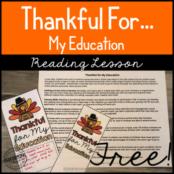 Thankful for My Education Mini-Lesson & Bookmarks | Grades 4 & 5