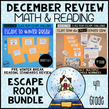 4th Grade Winter Escape Room | Reading and Math Review Game