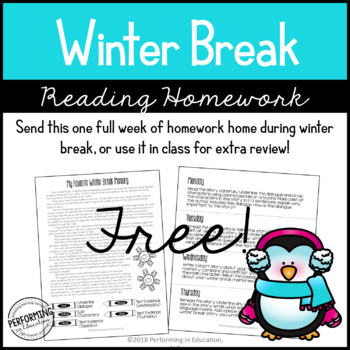 Free Winter Break Reading Homework Packet (Paper Saving) | 4th & 5th Grade