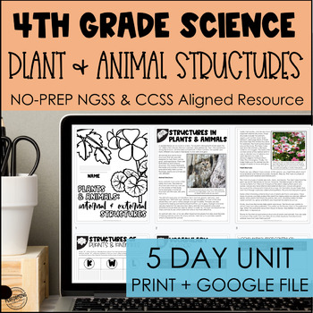Plant & Animal Structures No Prep Science Packet | Print + Google | 4th