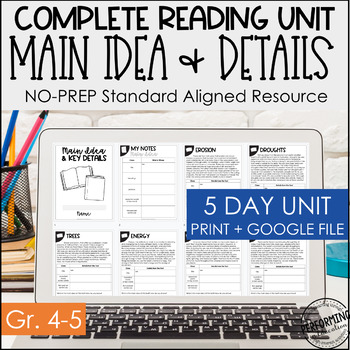 Main Idea Key Details Digital & Print Reading Unit 7 Passages | Google 4th & 5th