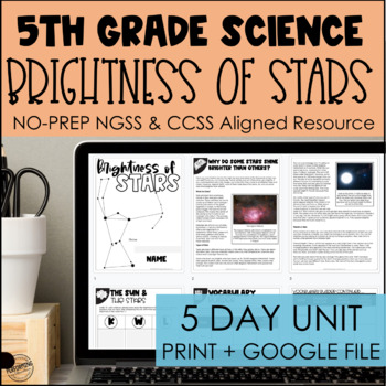 Brightness of Stars NGSS 5-Day Unit for 5th Grade | Print + Google | 5-ESS1-1