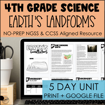 Earth’s Landforms NGSS 5-Day Unit for 4th Grade | Print + Google | 4-ESS1-1,2-1