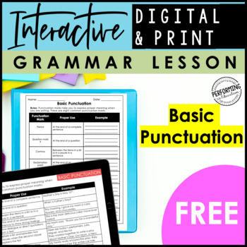Digital & Print Interactive Grammar |  Basic Punctuation Lesson | 3rd-5th Grade