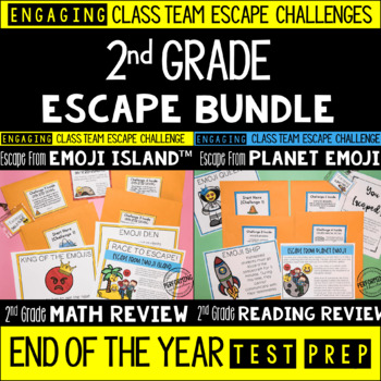 End of the Year Escape Room for 2nd Grade Bundle: Reading & Math Challenges