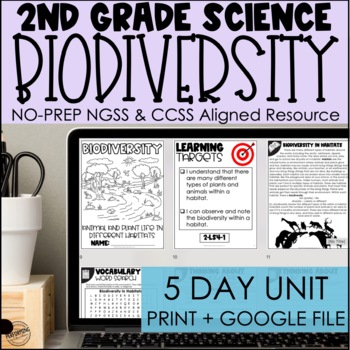 Biodiversity & Habitats | 2nd Grade Science NGSS | Print + Google 2-LS4-1