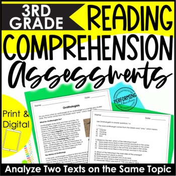Spiral Reading Review Assessments | ELA Test Prep | Analyze Two Texts | 3rd