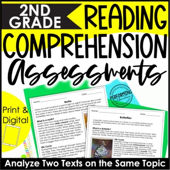 Spiral Reading Review Assessments | ELA Test Prep | Analyze Two Texts | 2nd