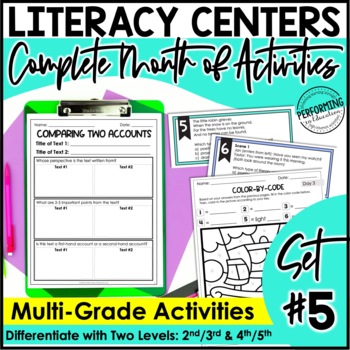 Monthly Literacy Centers | Reading Centers | Writing Centers | 2nd-5th | Set 5