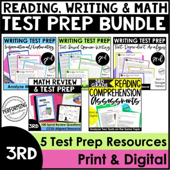 Reading Test Prep, Writing Test Prep, & Math Test Prep | 3rd Grade Bundle