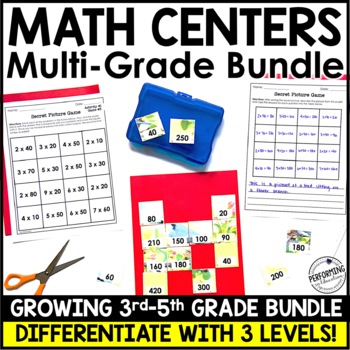 3rd-5th Grade Math Centers Year-Long Growing Bundle | Fractions, Multiplication