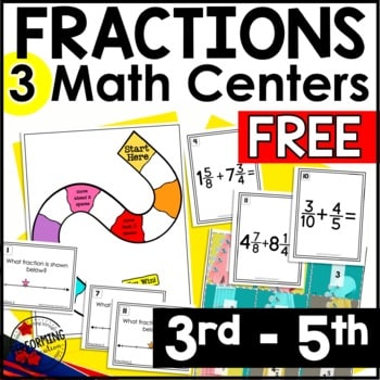 Free 3rd-5th Grade Math Centers | 3 Fraction Centers | Fraction Task Cards