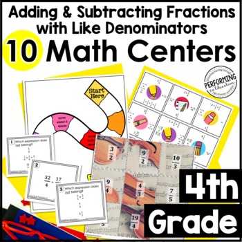 4th Grade Math Centers | 10 Fraction Centers | Adding & Subtracting Fractions