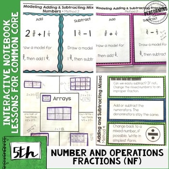 Interactive Math Notebook 5th Grade Fractions Common Core NF